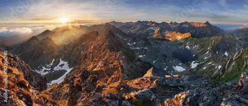 Fototapeta Naklejka Na Ścianę i Meble -  Mountain landcape panorama at summer in Poland Tatras near Zakopane from peak Swinica