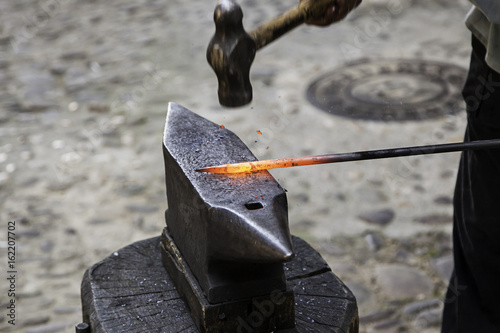 Red hot iron in a forge