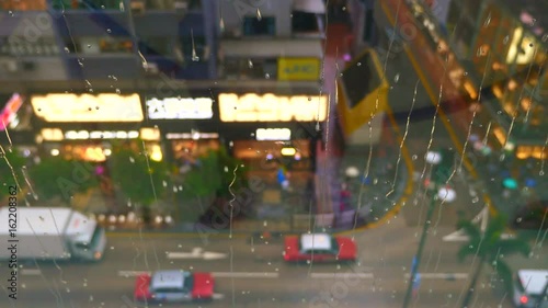 Rain drops on window,City life in hongkong