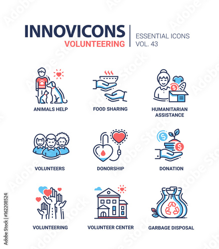 Volunteering - modern vector line icons set.