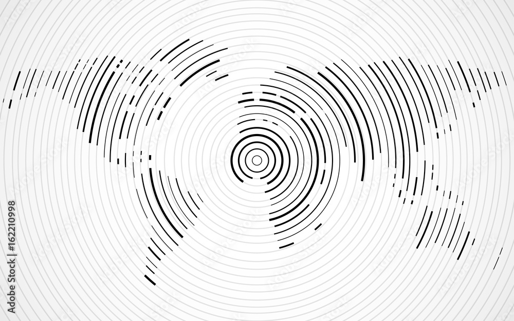 Abstract world map of radial lines. Vector illustration. Eps 10