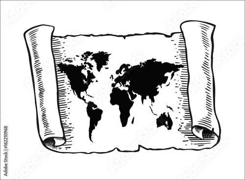 World map on old papyrus paper
