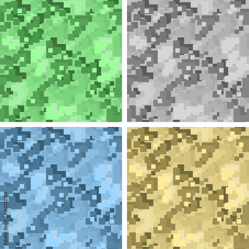 Fototapeta premium Military camouflage. Pixel texture. Collection of colored seamless patterns