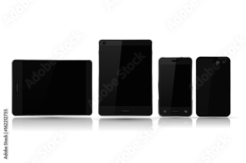 Black smartphones and tablets mock up