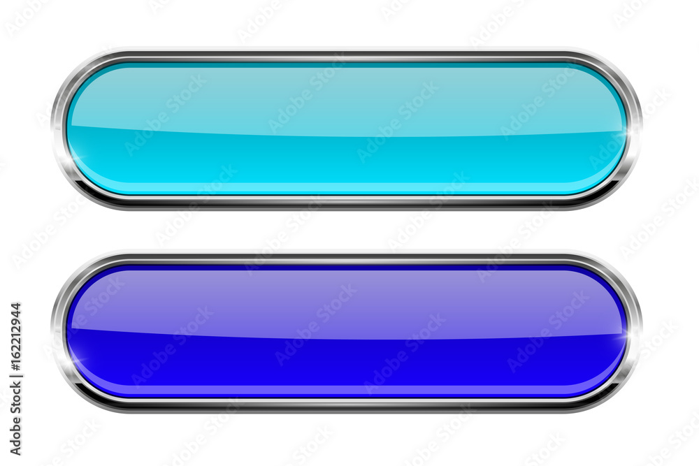 Set of blue oval glass buttons with metal frame Set of blue oval glass buttons with metal frame