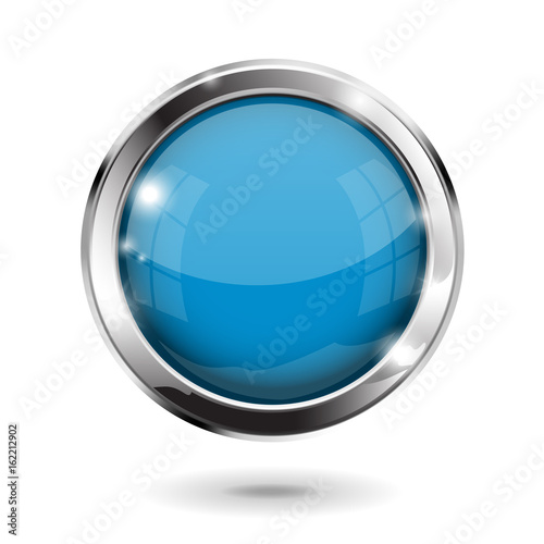 Blue shiny button. Round glass web icon