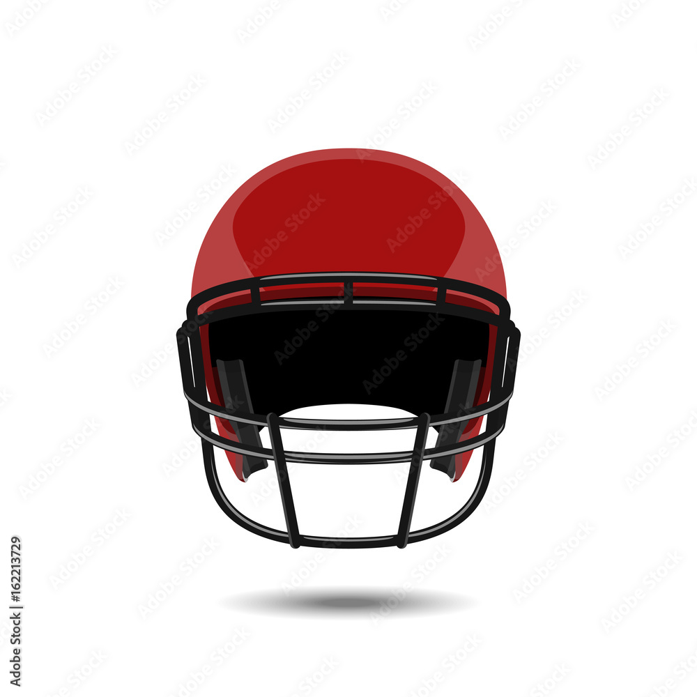 Naklejka premium Red american football helmet on white background. Sports protection in a realistic style. Vector illustration