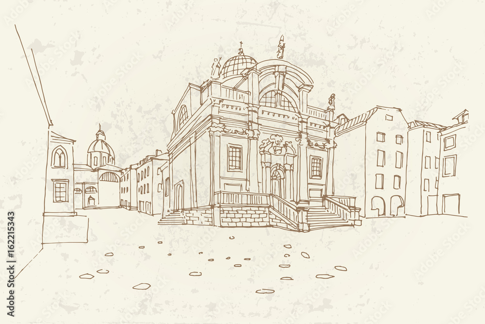 vector sketch of St. Blasius Church. Dubrovnik. Croatia.