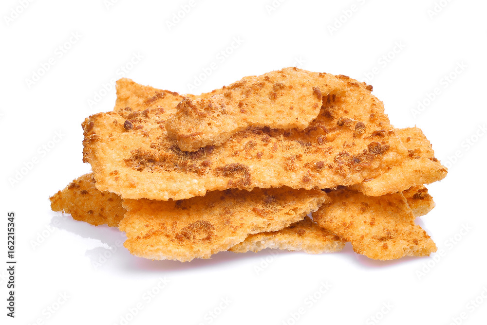 pile of rice cracker with pork floss isolated on white background pile of rice cracker with pork floss isolated on white background