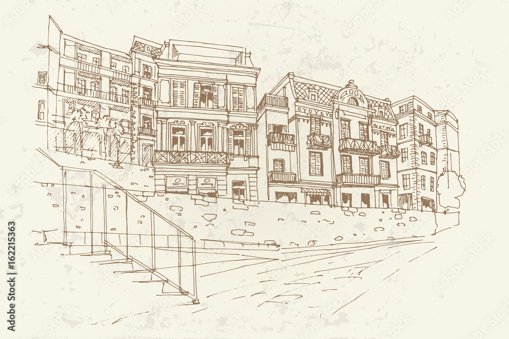 Vector sketch of street scene in Opatija, Croatia.