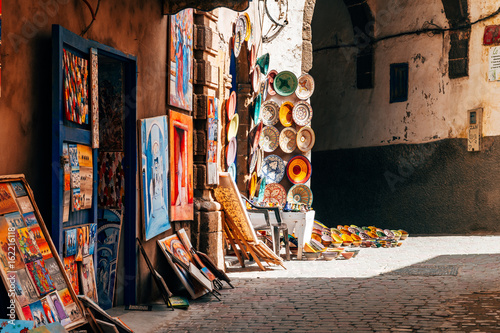 colorful handricrafts at moroccan shop in essaouita
