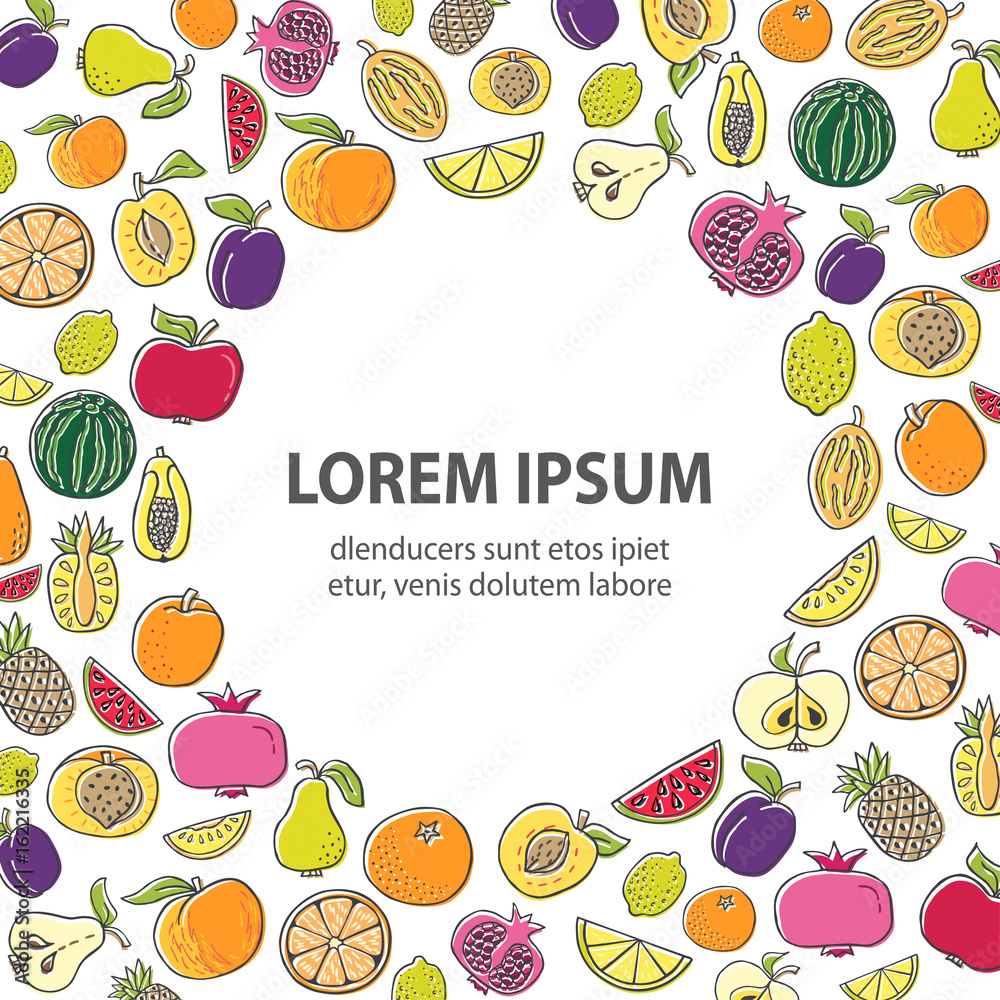 Poster template with Hand drawn fruit