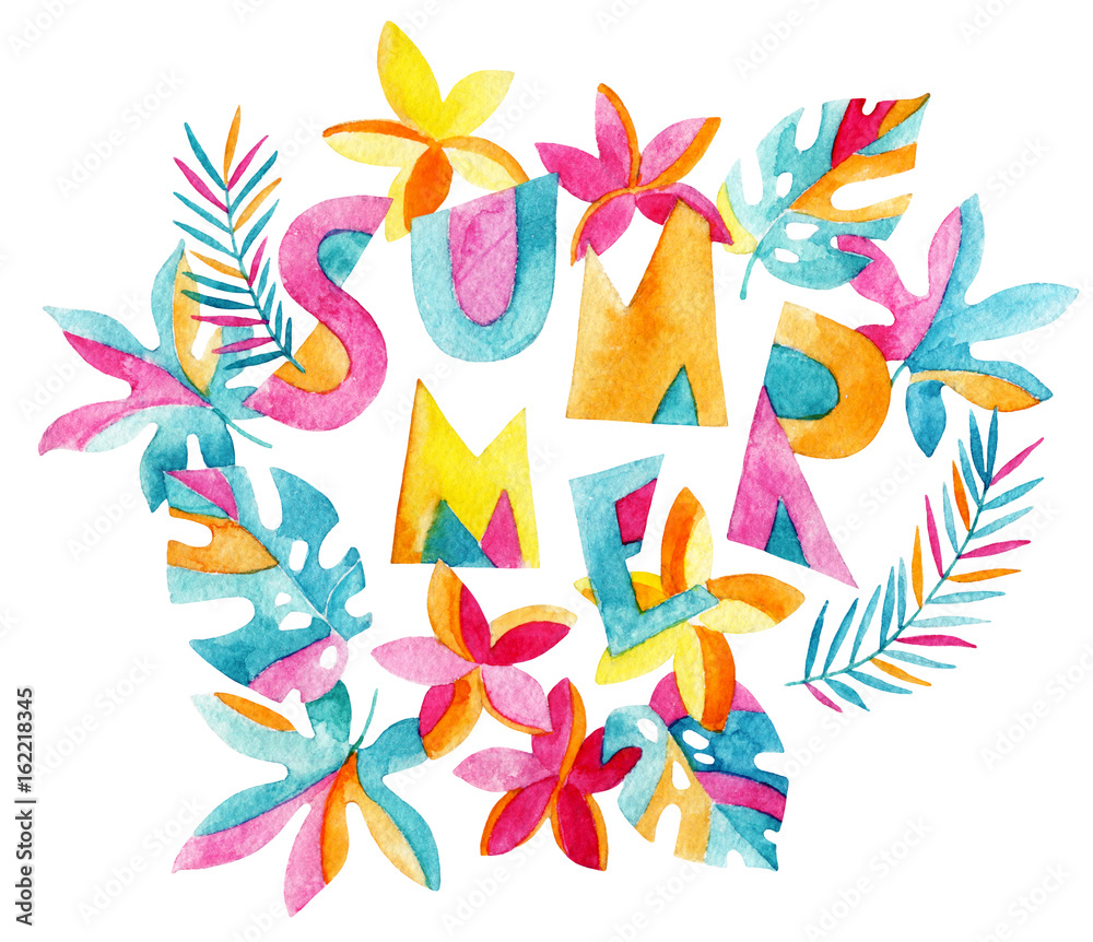 Obraz premium Watercolor exotic summertime background