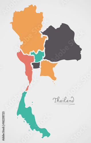 Thailand Map with states and modern round shapes