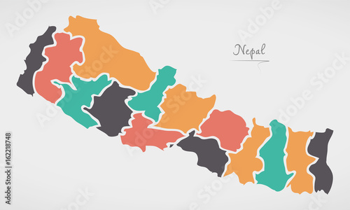 Nepal Map with states and modern round shapes