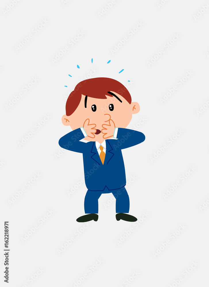 White businessman. Vector illustration isolated in a funny cartoon style. The character is surprised and worried. White businessman. Vector illustration isolated in a funny cartoon style. The character is surprised and worried.