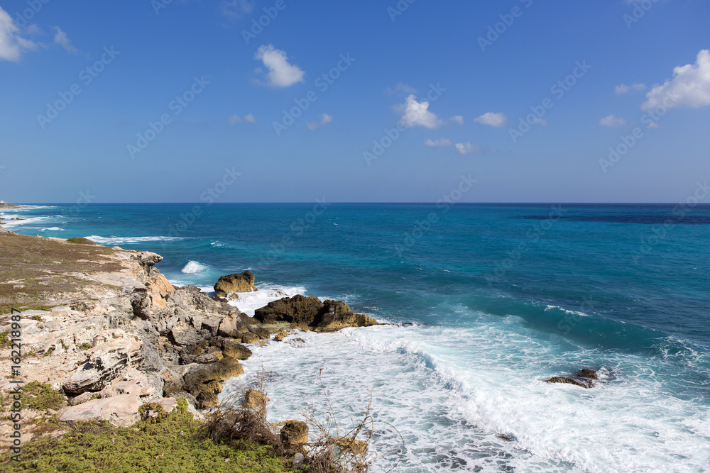 View from the high cliff to the Caribbean sea.