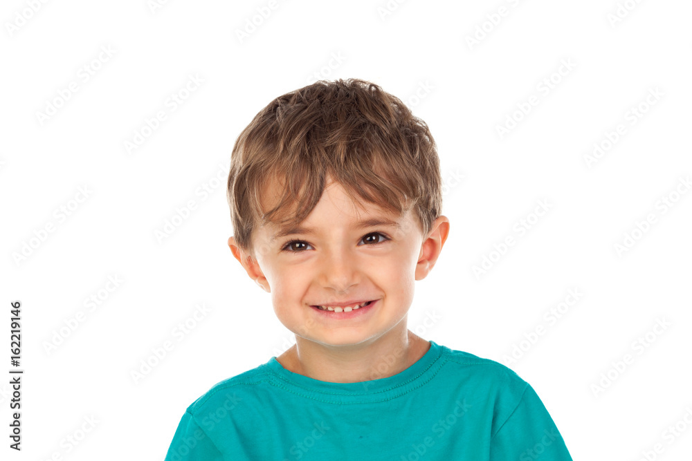 Cute child with four years and green t-shirt Cute child with four years and green t-shirt