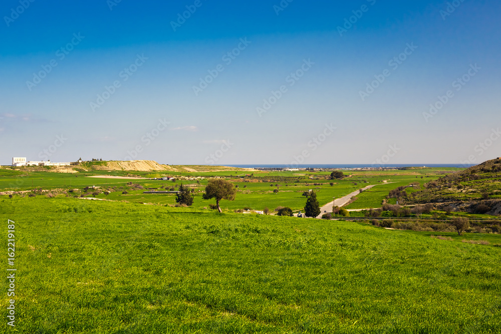 View of beautiful landscape, green grass Field