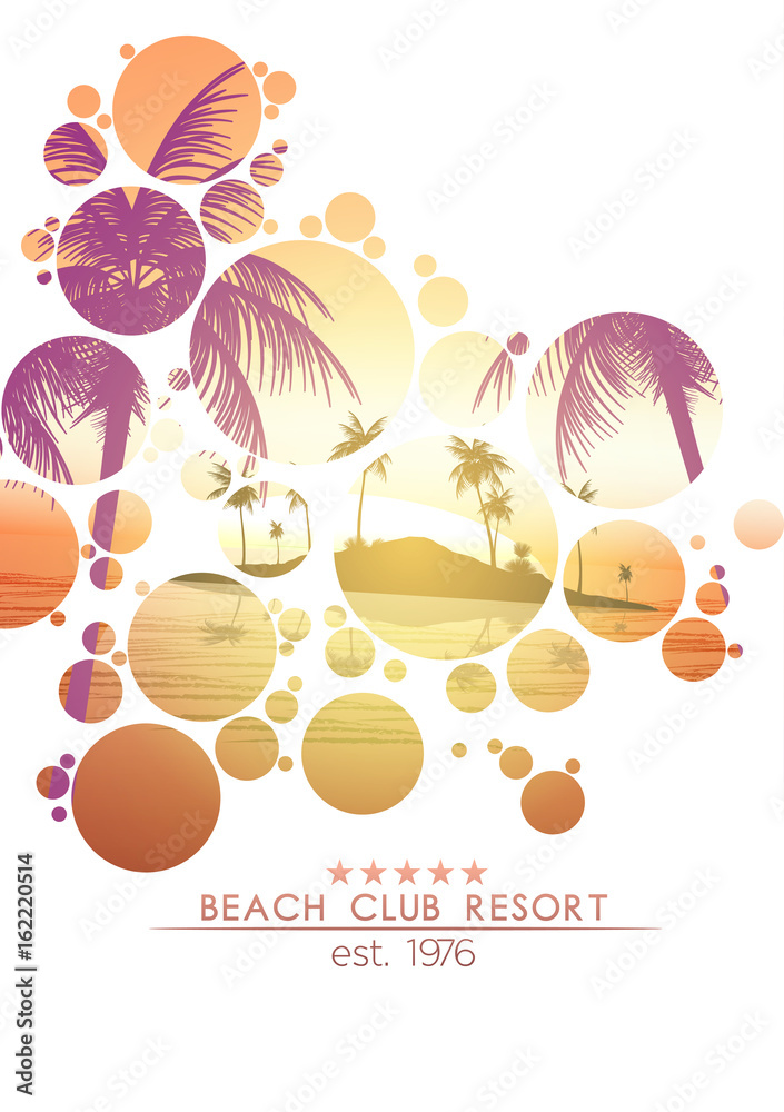 Summer Beach Resort Tropical Island Circle Cut Out - Vector Illustration