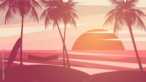 Minimal Summer Sunset Beach - Vector Illustration