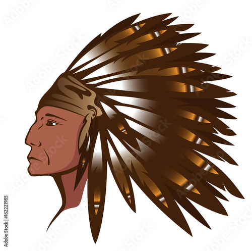 person chief wearing traditional feather headdress profile vector