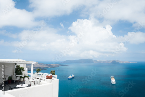 Beautiful sea coast of Santorini island, Greece. Travel and vacation