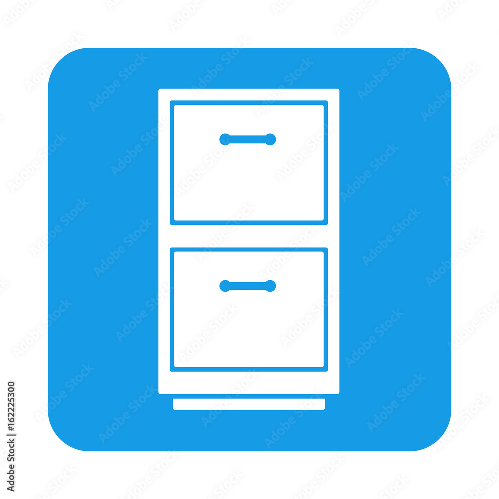 Icono plano mueble de oficina en cuadrado azul Icono plano mueble de oficina en cuadrado azul