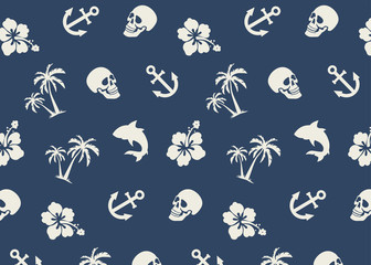 Sierkussen Doodshoofd met bloemen patronen Tropisch strand naadloos patroon  © PremiumGraphicDesign