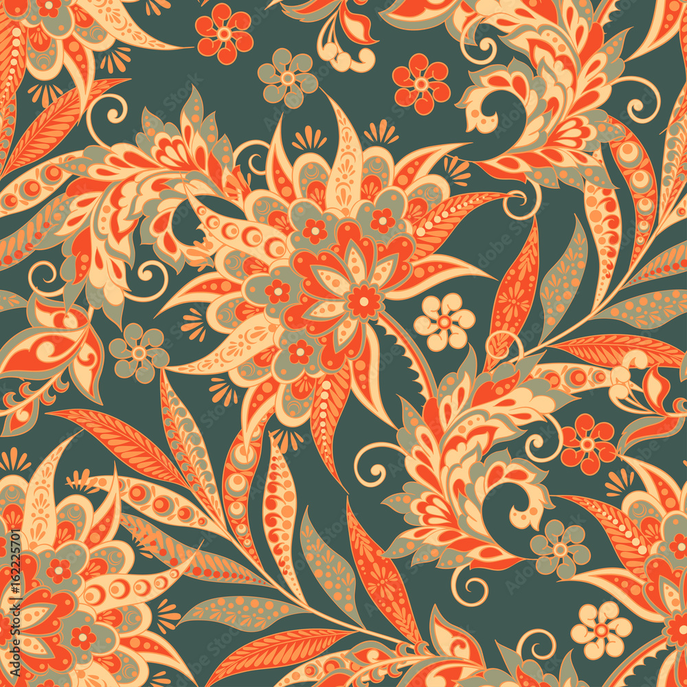  Damask style Seamless pattern. Floral vector wallpaper