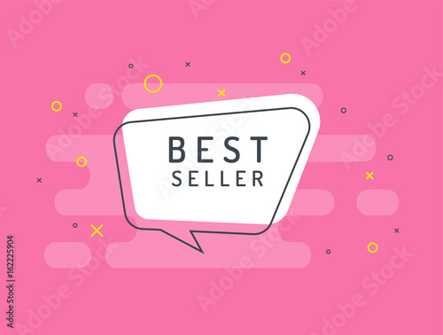 Bestseller label. Trendy flat vector bubble. White banner on a pink background.