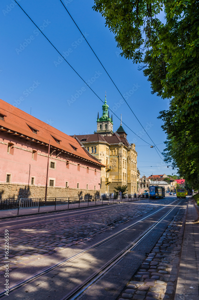 Obraz premium Cityscape background of old part of Lviv city in Ukraine
