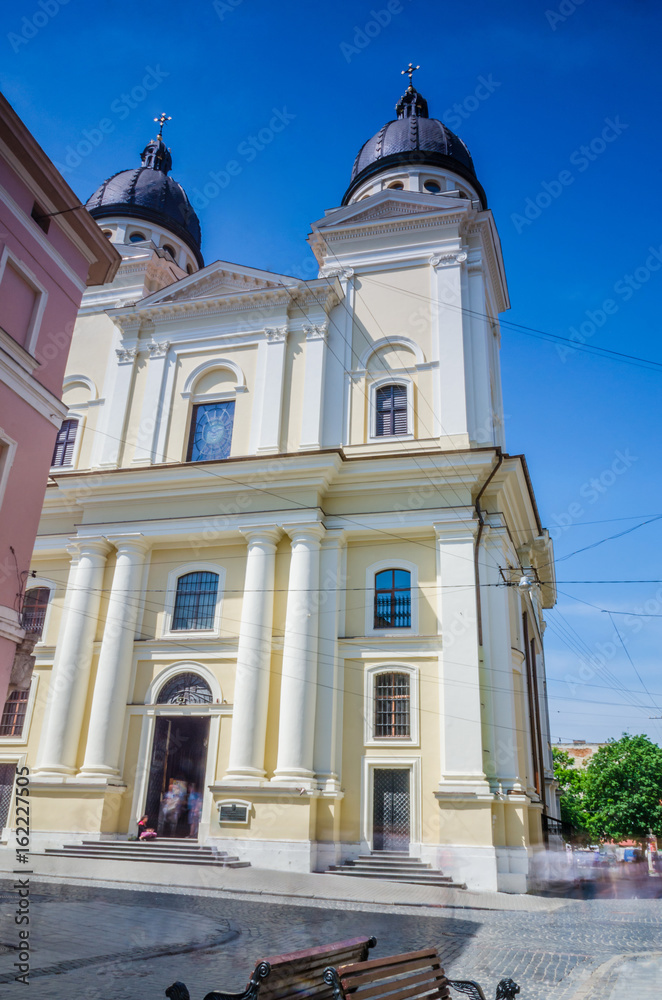 Cityscape background of old part of Lviv city in Ukraine