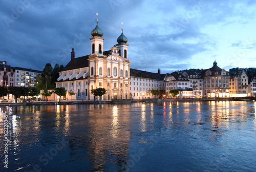 Jesuit Church at night in Lucerne, Switzerland © Bumble Dee