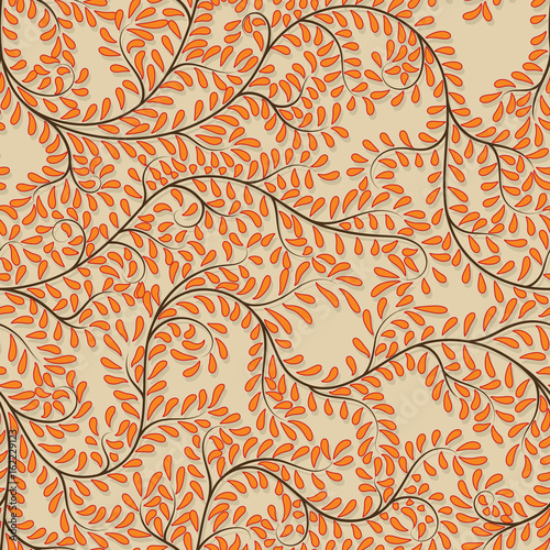 Seamless orange floral background on vector illustration.