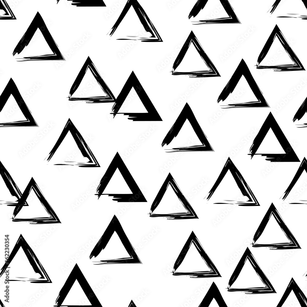 Seamless vector black and white background of hand drawn triangles. Lines textures of pen. Textile rapport.
Seamless vector black and white background of hand drawn triangles. Lines textures of pen. Textile rapport.