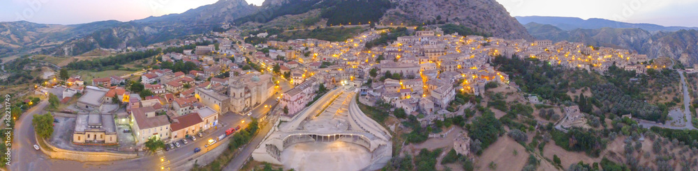Stilo, Calabria - Italy. Amazing panoramic aerial view at sunset