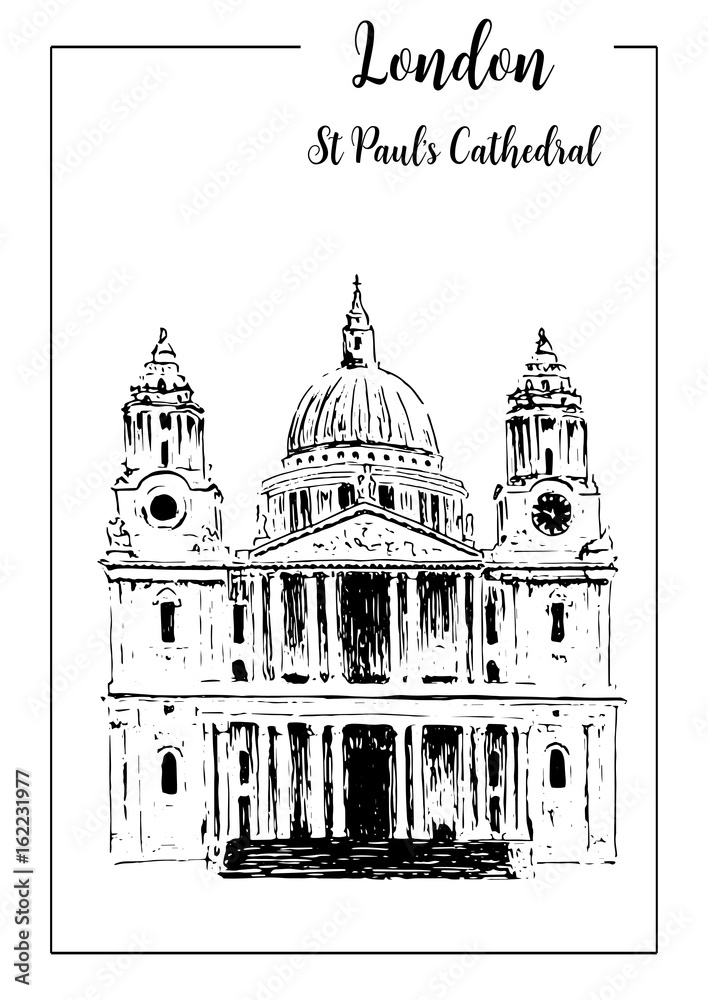 London symbol St. Paul's Cathedral. Beautiful hand drawn vector sketch illustration.