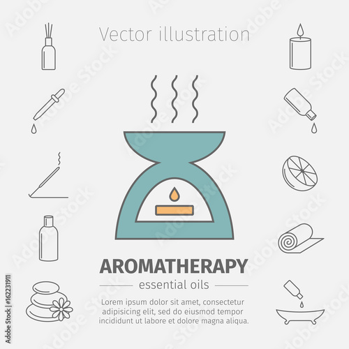 Essential Oil line icon. Aromatherapy oils set. Vector.