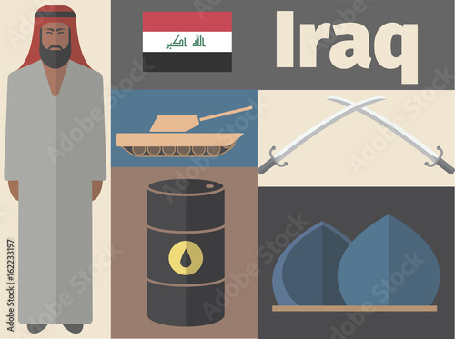 Iraq poster. Flat icon. Vector template