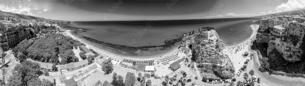 Tropea, Calabria. Panoramic aerail view of Santa Maria dell'Isola Monastery and wonderful coastline