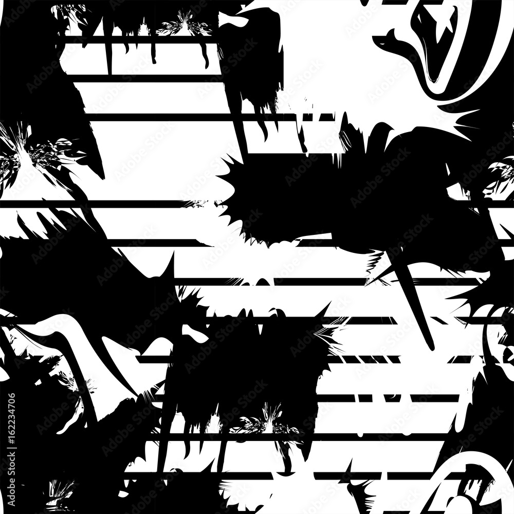 Obraz premium Vector monochrome seamless pattern with ink brush strokes.