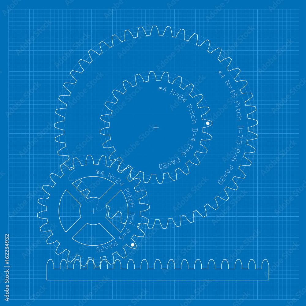 Vector blueprint art with gears