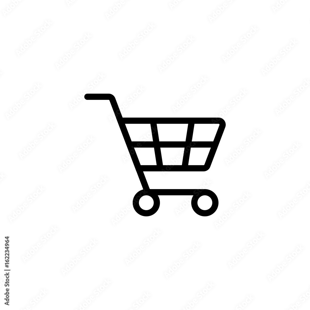 trolley, shopping, market basket, web store line icon black on white