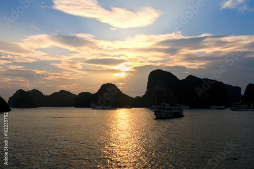 Sunrise at Halong Bay in Vetnam - UNESCO World Heritage Site