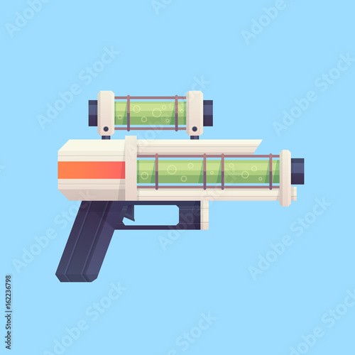 Flat cartoon sci-fi gun blaster with acid liquid