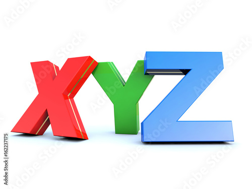 XYZ glossy colored letters on white background photo