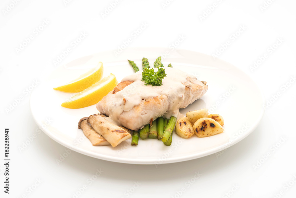 grilled snapper fish steak with vegetable