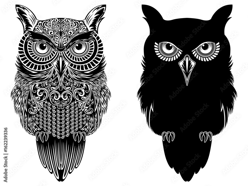 Obraz premium Czarne szablony Big Serious Owl
