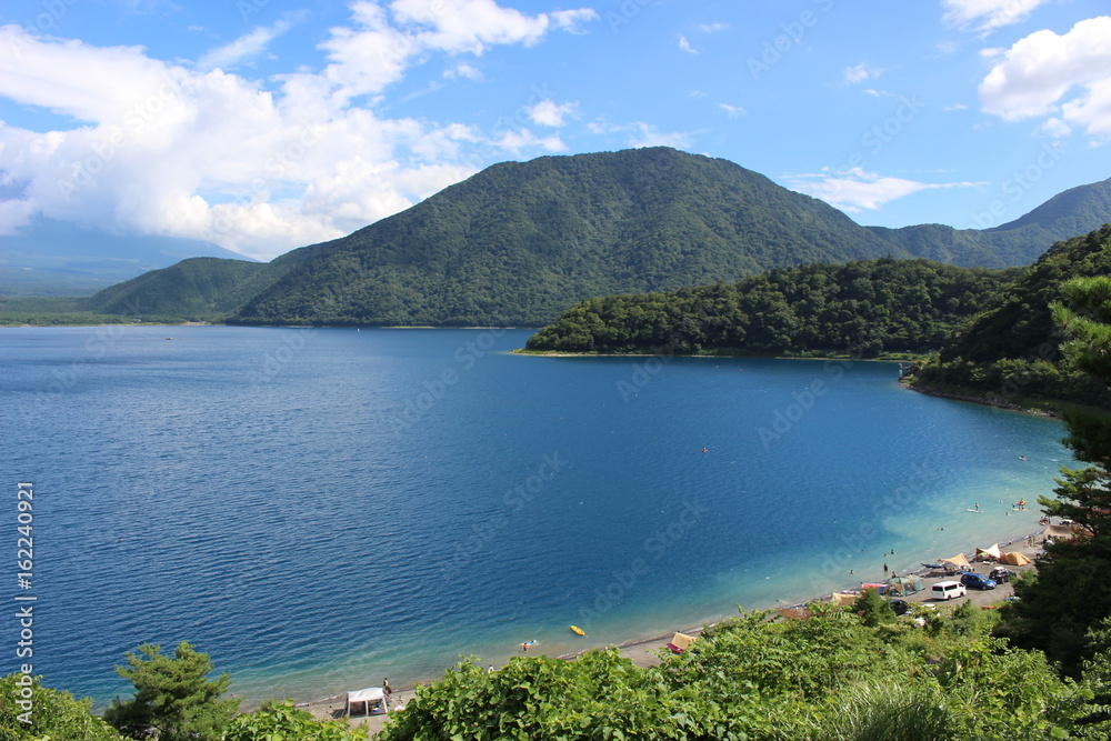 lago, Japón, azul, campamento, verano, paisajes